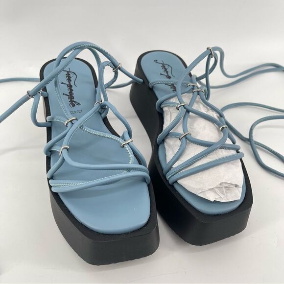 Free People Georgie Blue Wrap Gladiator Platform Open Toe Wedge Sandals Size 9 - Picture 5 of 16